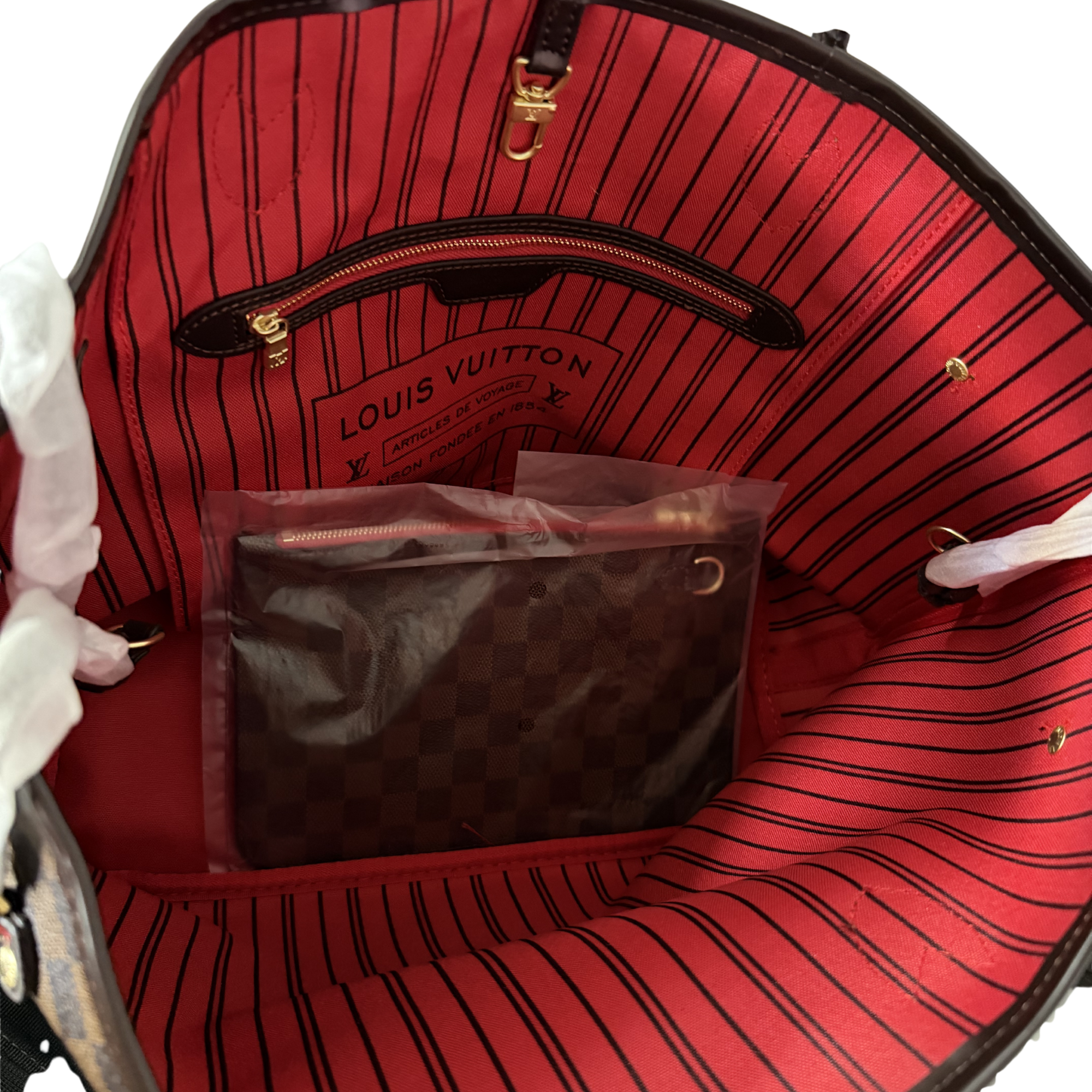 Bolso neverfull cuadros marron/cherry MM – LV