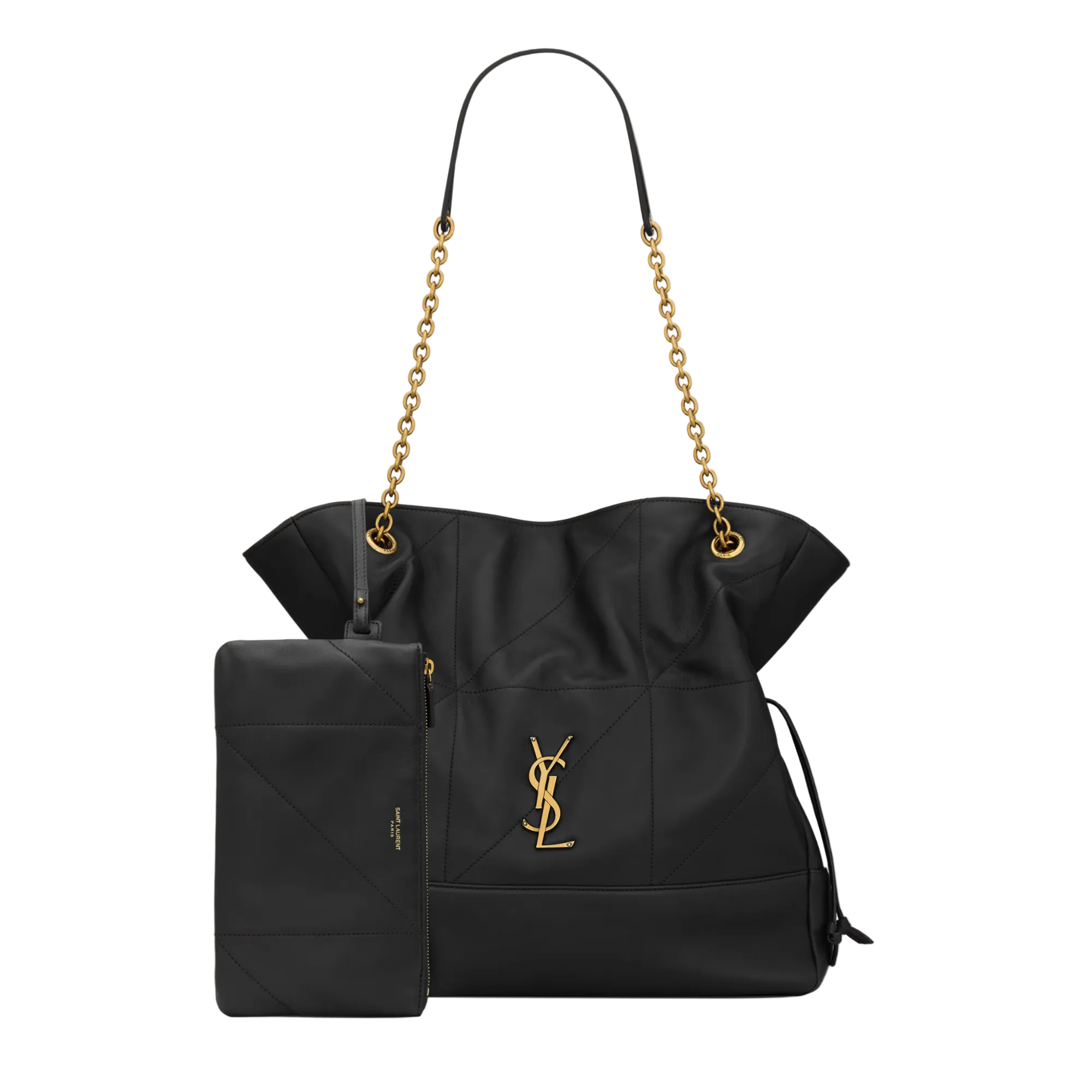Bolso Negro YSL Grande Elegante con Cadena Dorada – Estilo Sofisticado y Atemporal