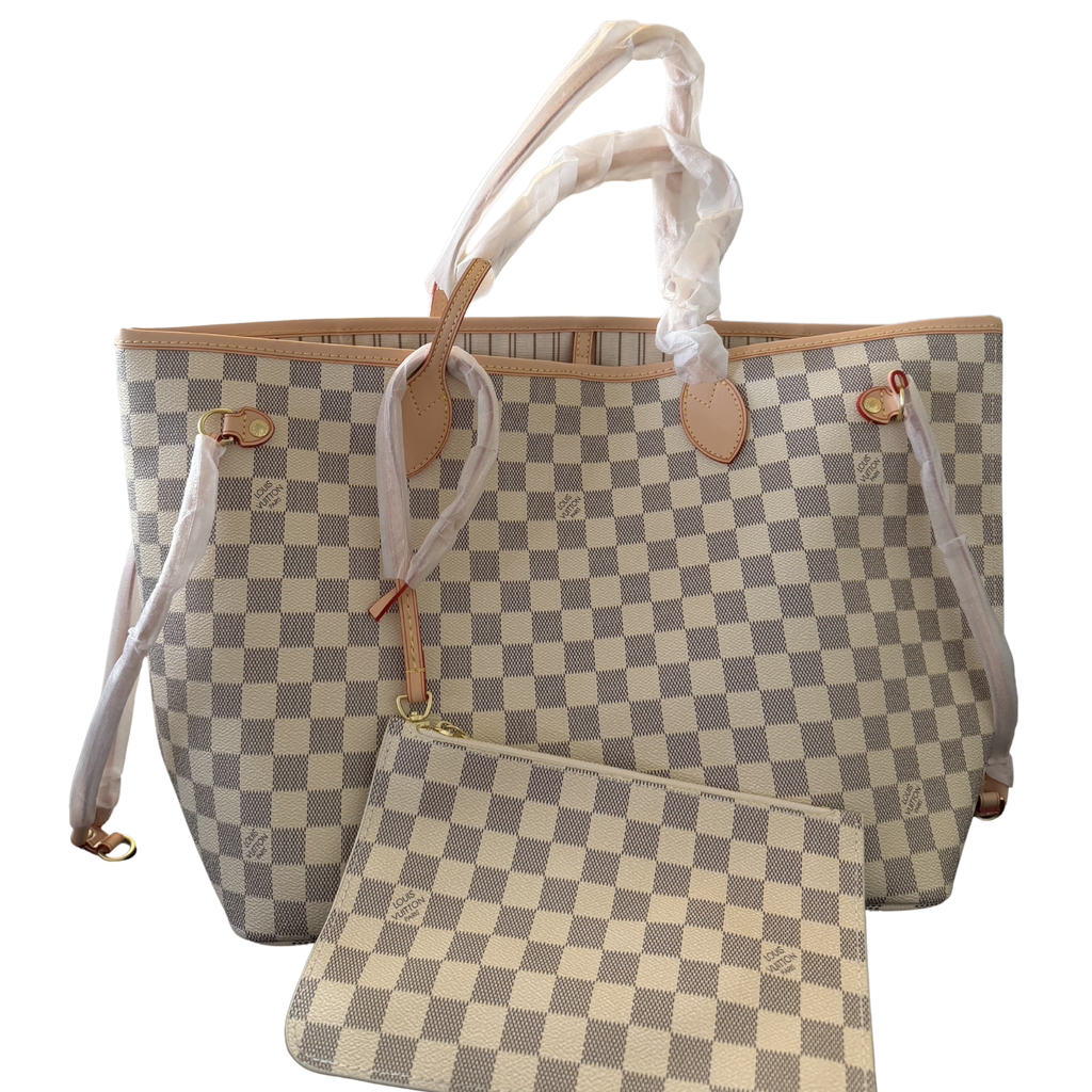 Bolso neverfull cuadros blanco/beige MM – LV