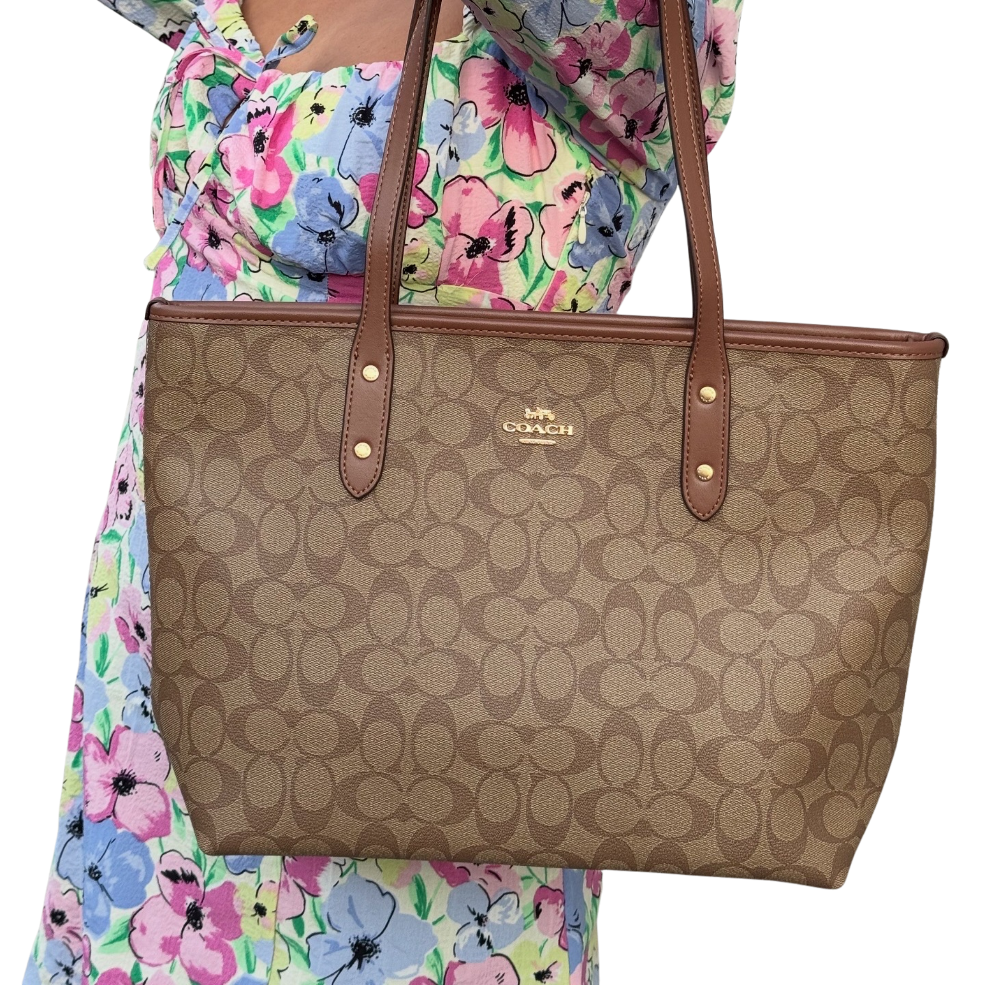Tote coach con cremallera camel